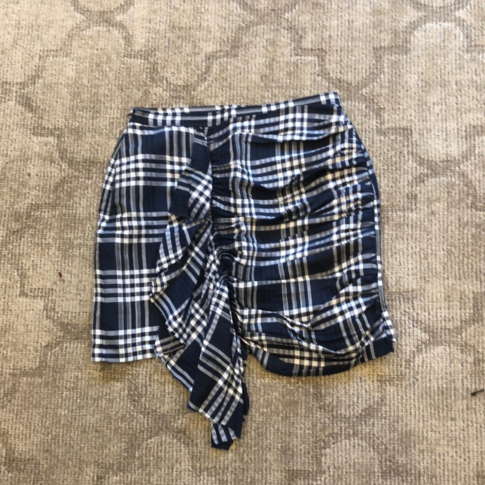 Zara Woman Navy & White Plaid Skirt Sz M